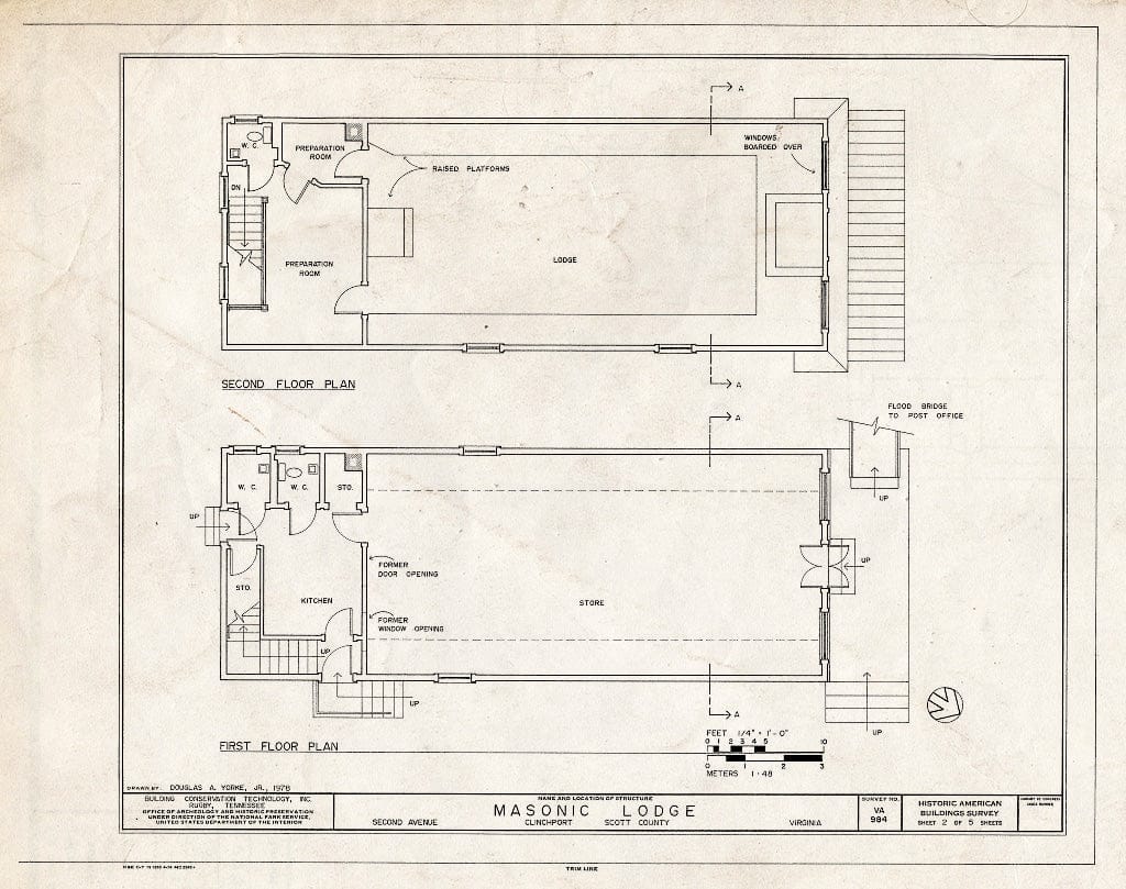 Blueprint First and Second Floor Plans - Clinchport Masonic Lodge No. 267, Second Avenue, Clinchport, Scott County, VA