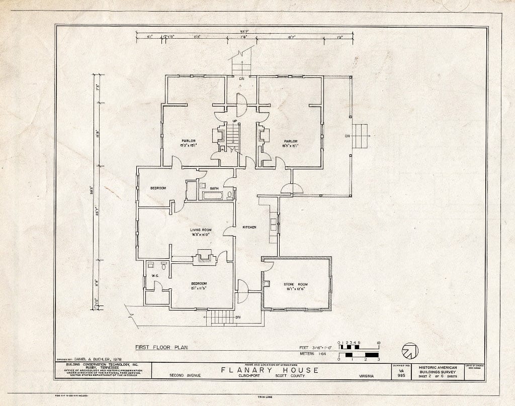 Blueprint First Floor Plan - Kathleen S. Flanary House, Second Avenue, Clinchport, Scott County, VA