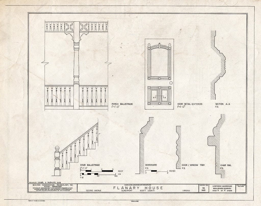 Blueprint Door and Window Details; Porch and Stair balustrades - Kathleen S. Flanary House, Second Avenue, Clinchport, Scott County, VA