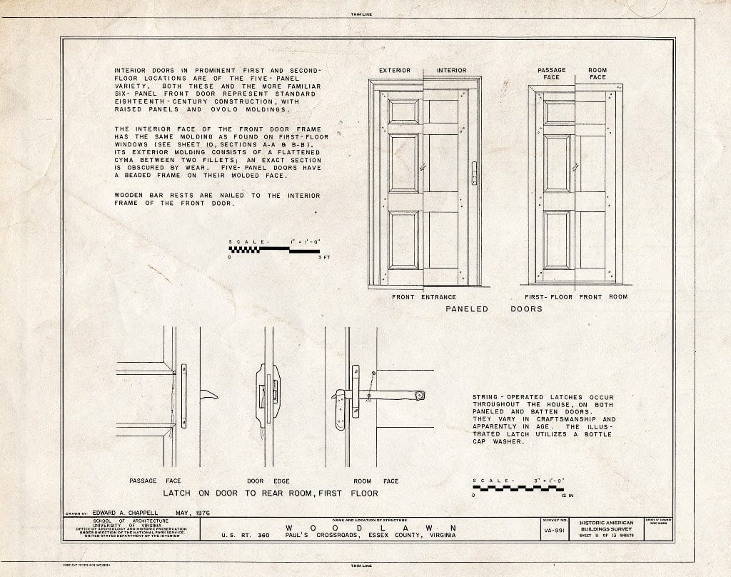 Blueprint Door Details - Woodlawn, U.S. Route 360, Pauls Crossroads, Essex County, VA