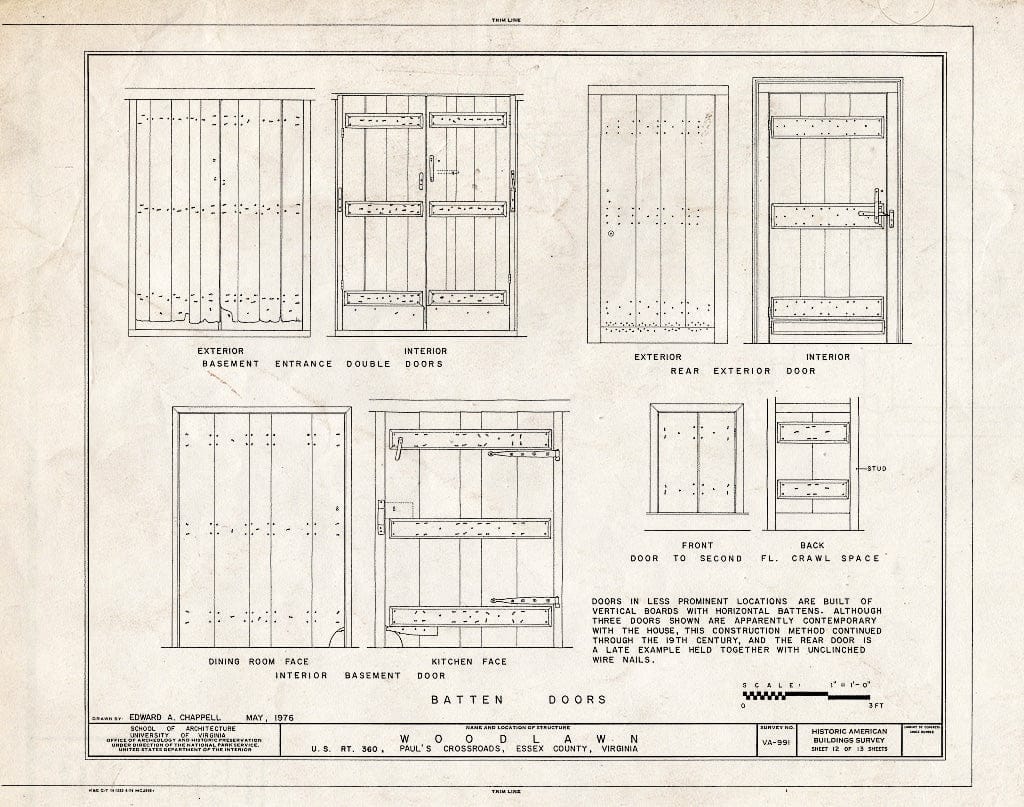 Blueprint Batten Doors - Woodlawn, U.S. Route 360, Pauls Crossroads, Essex County, VA