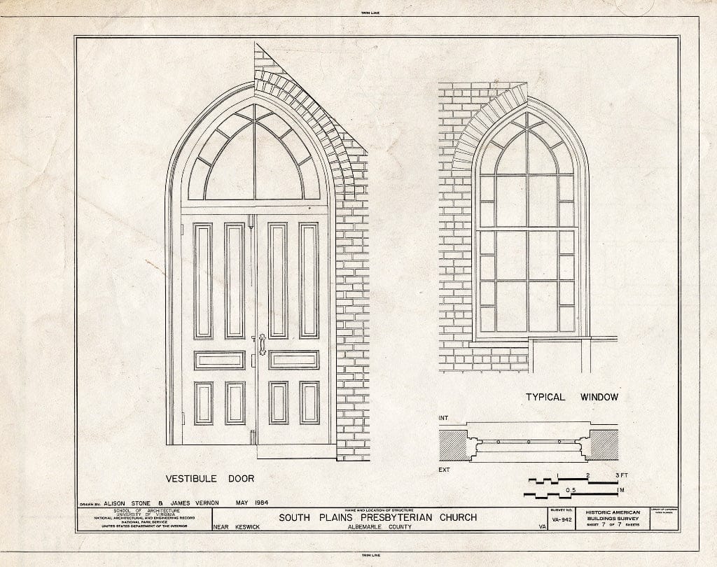 Blueprint Details of Window - South Plains Presbyterian Church, State Routes 22 & 648 Vicinity, Keswick, Albemarle County, VA