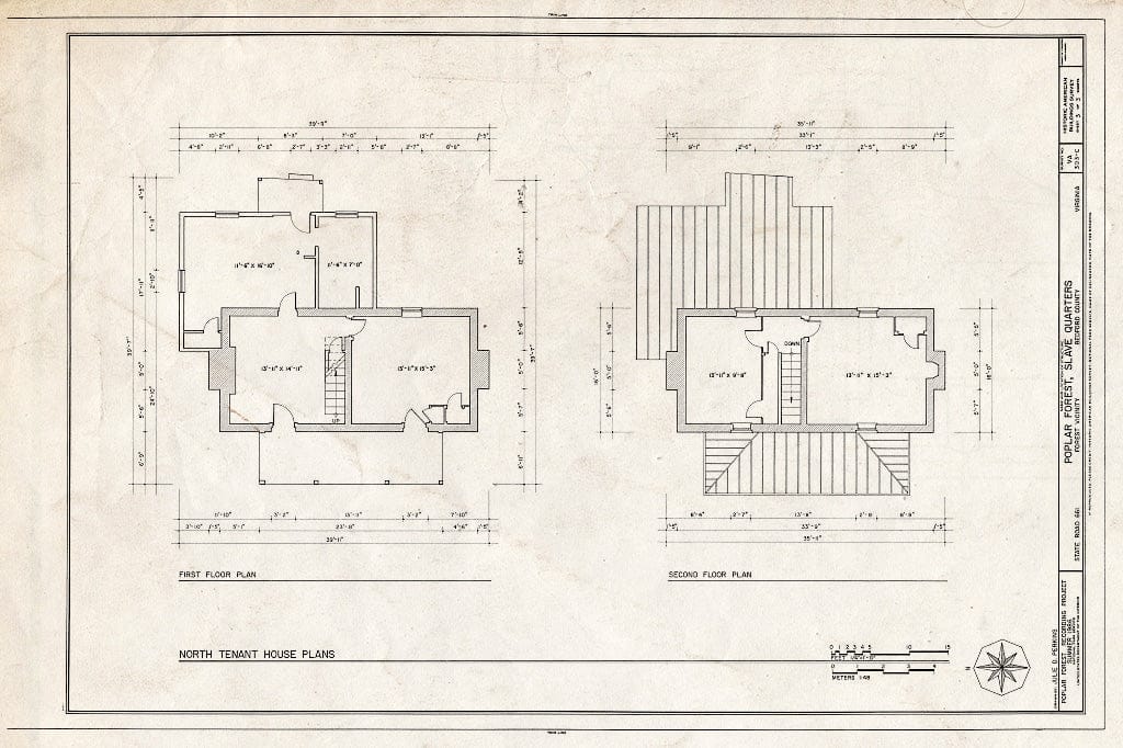 Blueprint 3. North Tenant House Plans - Poplar Forest, Slave Quarters, State Route 661, Forest, Bedford County, VA