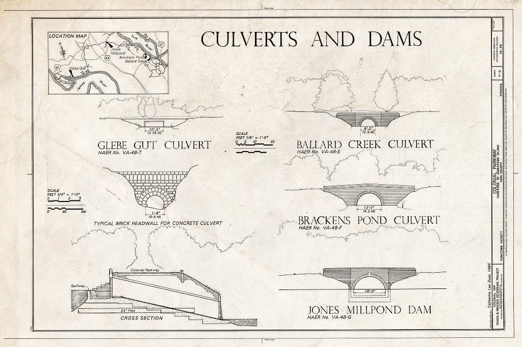 Blueprint 7. Culverts and dams - Colonial Parkway, Yorktown to Jamestown Island, Yorktown, York County, VA