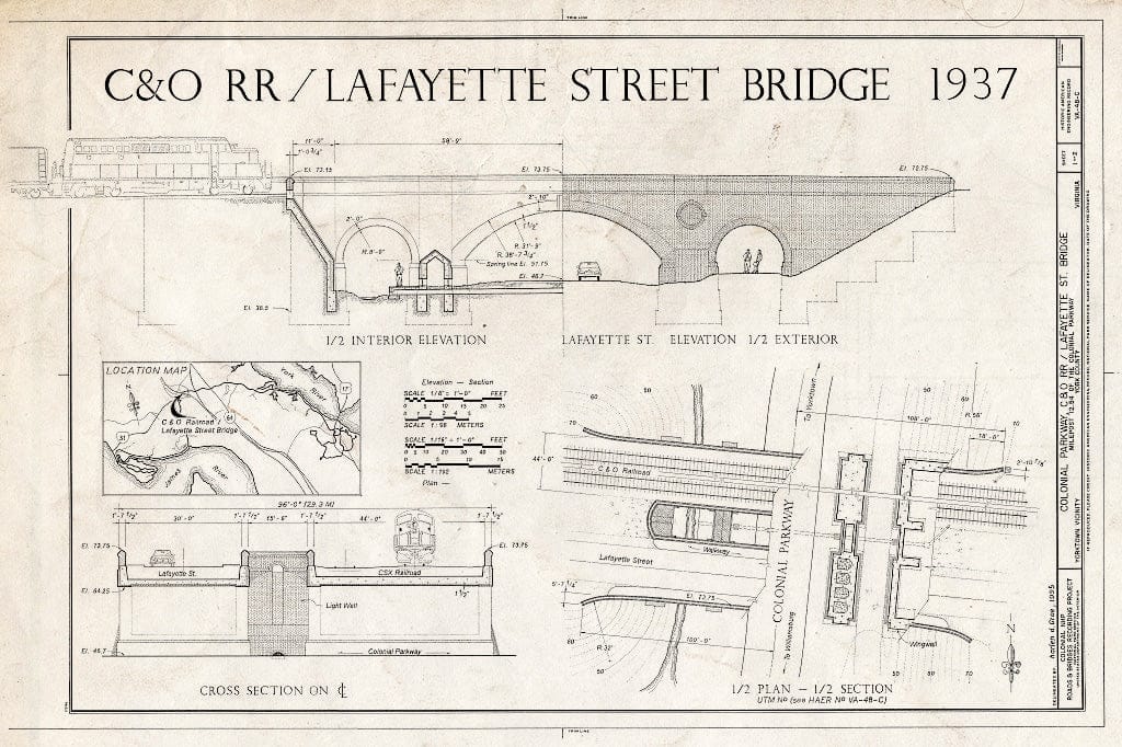 Blueprint 1. C&O Railroad/Lafayette Street Bridge, 1937 - Colonial Parkway, C&O Railroad Underpass, Milepost 12.54 of Colonial Parkway, Yorktown, York County, VA