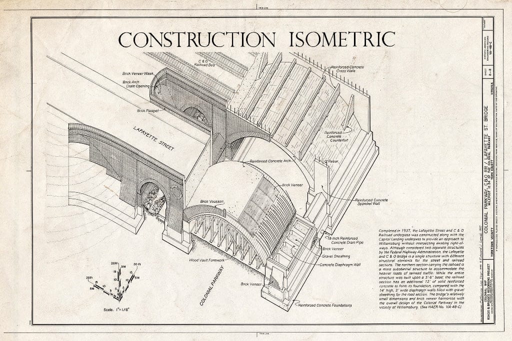 Blueprint 2. Construction Isometric - Colonial Parkway, C&O Railroad Underpass, Milepost 12.54 of Colonial Parkway, Yorktown, York County, VA