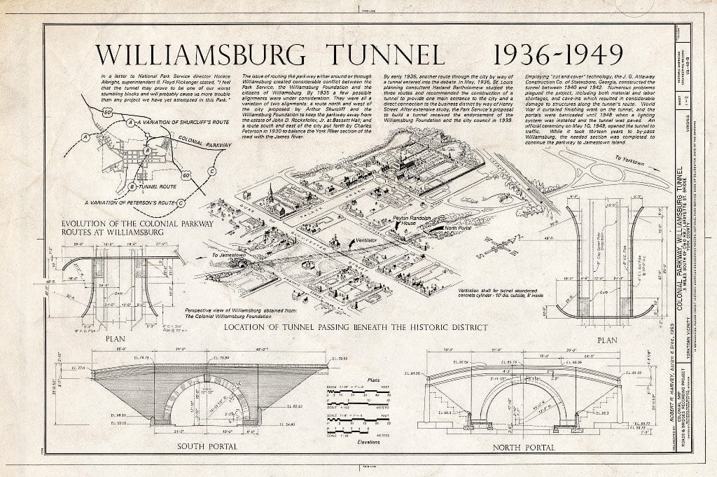 Blueprint 1. Williamsburg Tunnel, 1936-39 - Colonial Parkway, Williamsburg Tunnel.3 Mile South of C&O Railroad underpass, Yorktown, York County, VA