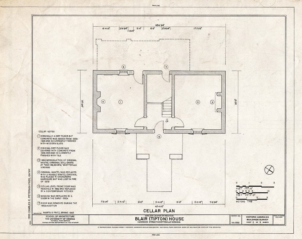 Blueprint Cellar Plan - Blair House, Harrison Street, Scottsville, Albemarle County, VA