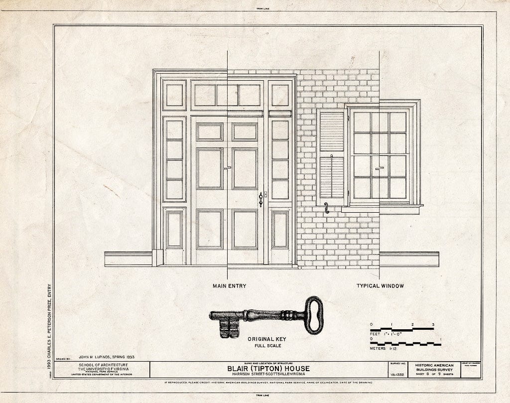 Blueprint Door and Window Details - Blair House, Harrison Street, Scottsville, Albemarle County, VA