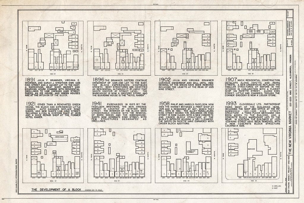 Blueprint Evolution of The Block - New Virginia Market, 1221-1223 King Street, Alexandria, Independent City, VA