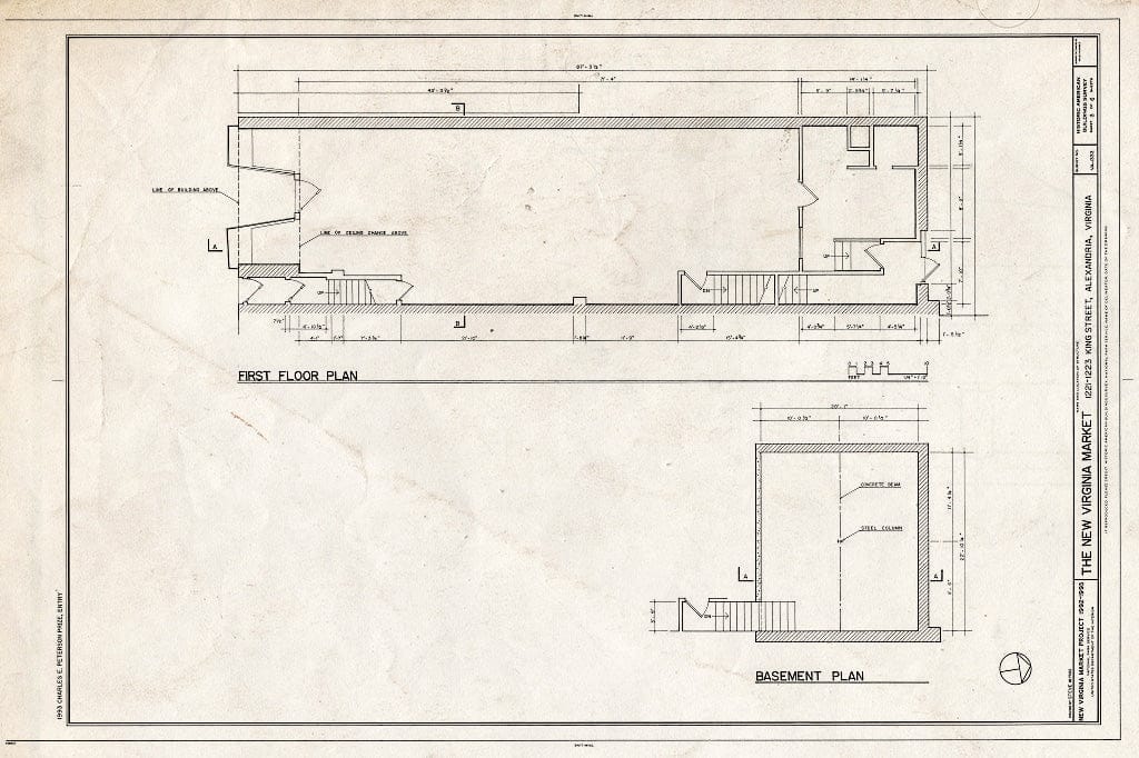 Blueprint Basement and First Floor Plans - New Virginia Market, 1221-1223 King Street, Alexandria, Independent City, VA