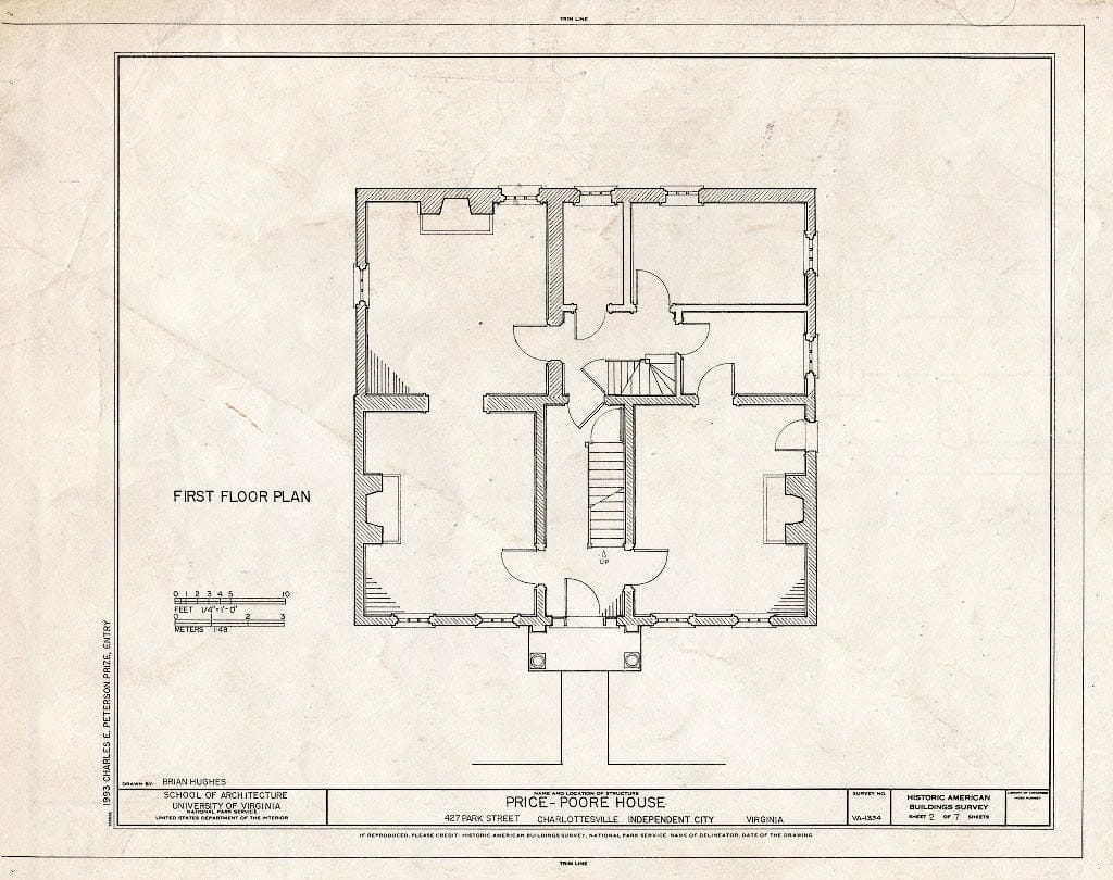 Blueprint First Floor Plan - Price-Poore House, 427 Park Street, Charlottesville, Charlottesville, VA