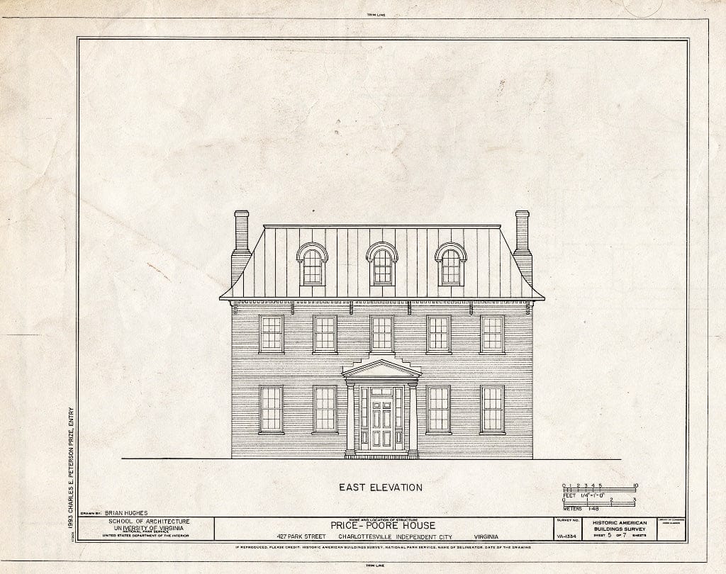 Blueprint East Elevation - Price-Poore House, 427 Park Street, Charlottesville, Charlottesville, VA