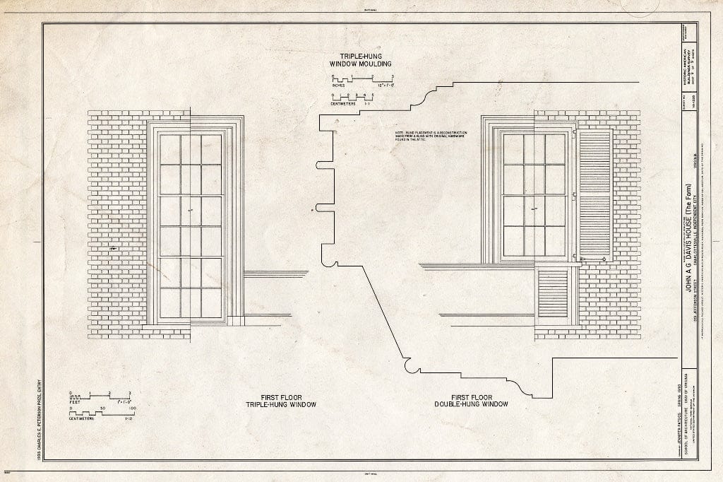 Blueprint Double-Hung Window, Triple-Hung Window - John A. G. Davis House, 1201 Jefferson Street, Charlottesville, Charlottesville, VA