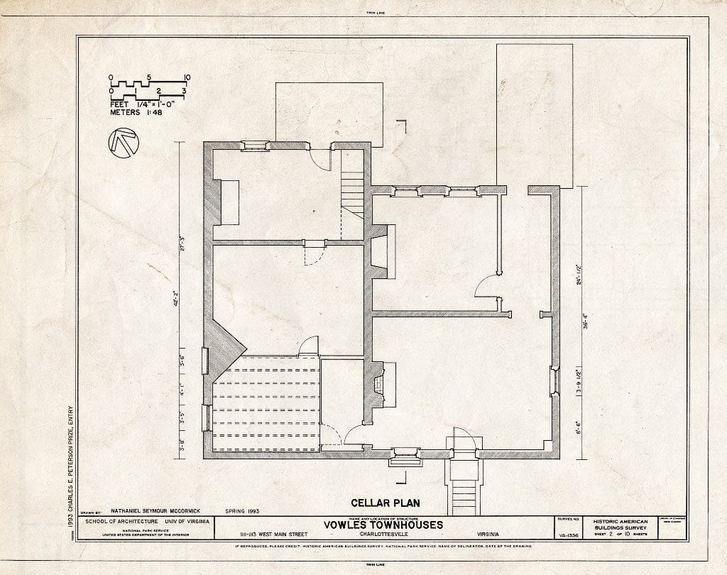 Blueprint Cellar Plan - Vowles Townhouses, 1111-1113 West Main Street, Charlottesville, Charlottesville, VA