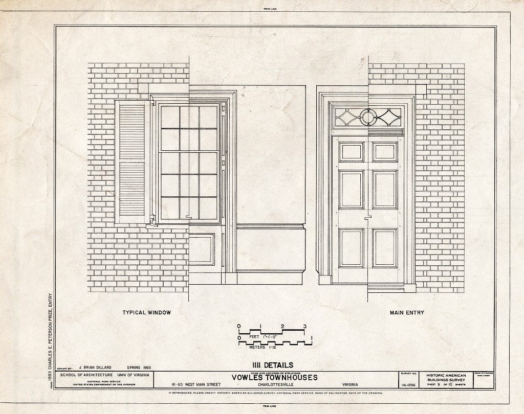 Blueprint Details Showing Typical Window, Main Entry for 1111 West Main Street - Vowles Townhouses, 1111-1113 West Main Street, Charlottesville, Charlottesville, VA