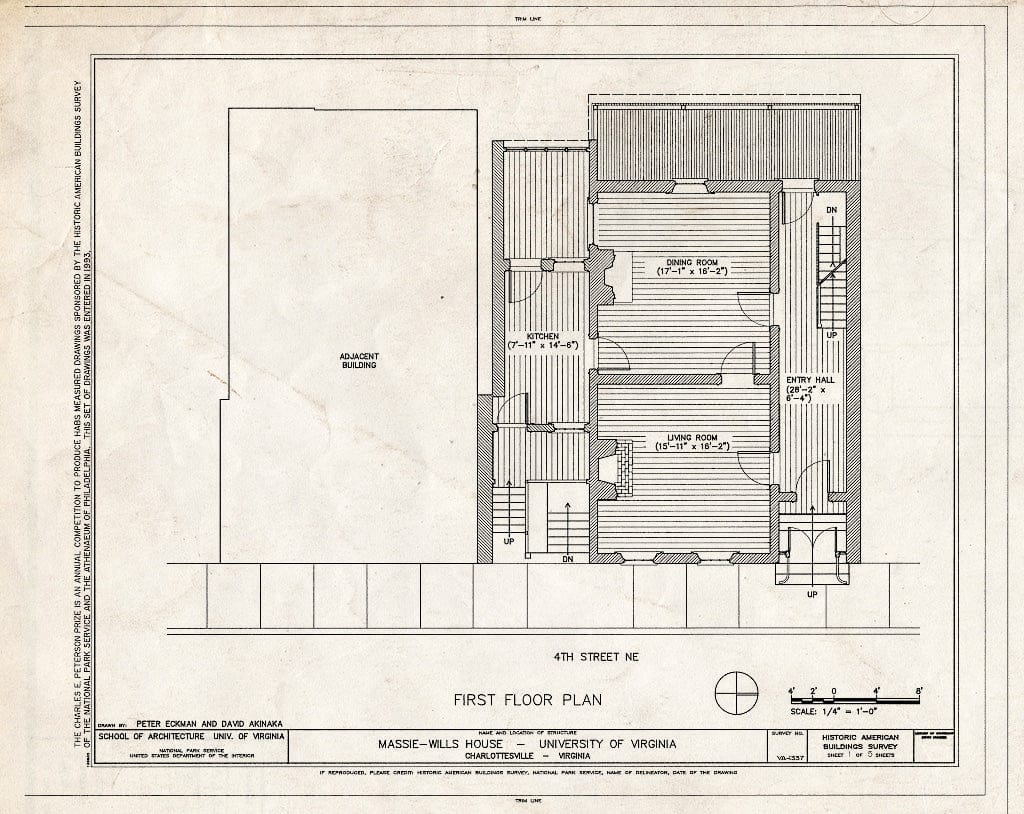 Blueprint First Floor Plan - Massie-Wills House, Fourth Street, Northeast, Charlottesville, Charlottesville, VA