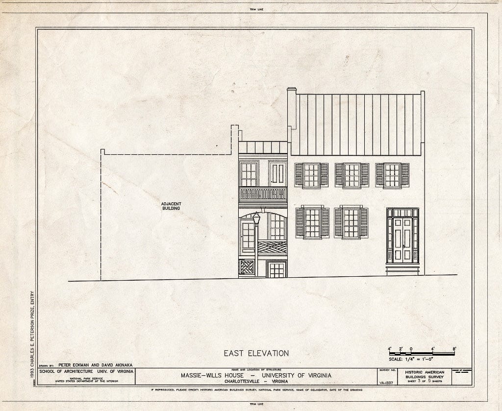 Blueprint East Elevation - Massie-Wills House, Fourth Street, Northeast, Charlottesville, Charlottesville, VA