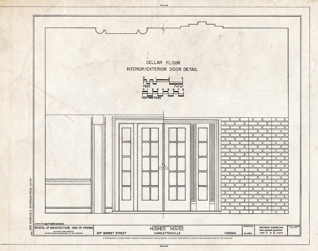 Blueprint Cellar Floor and Door Details - Hughes House, 307 Market Street, Charlottesville, Charlottesville, VA