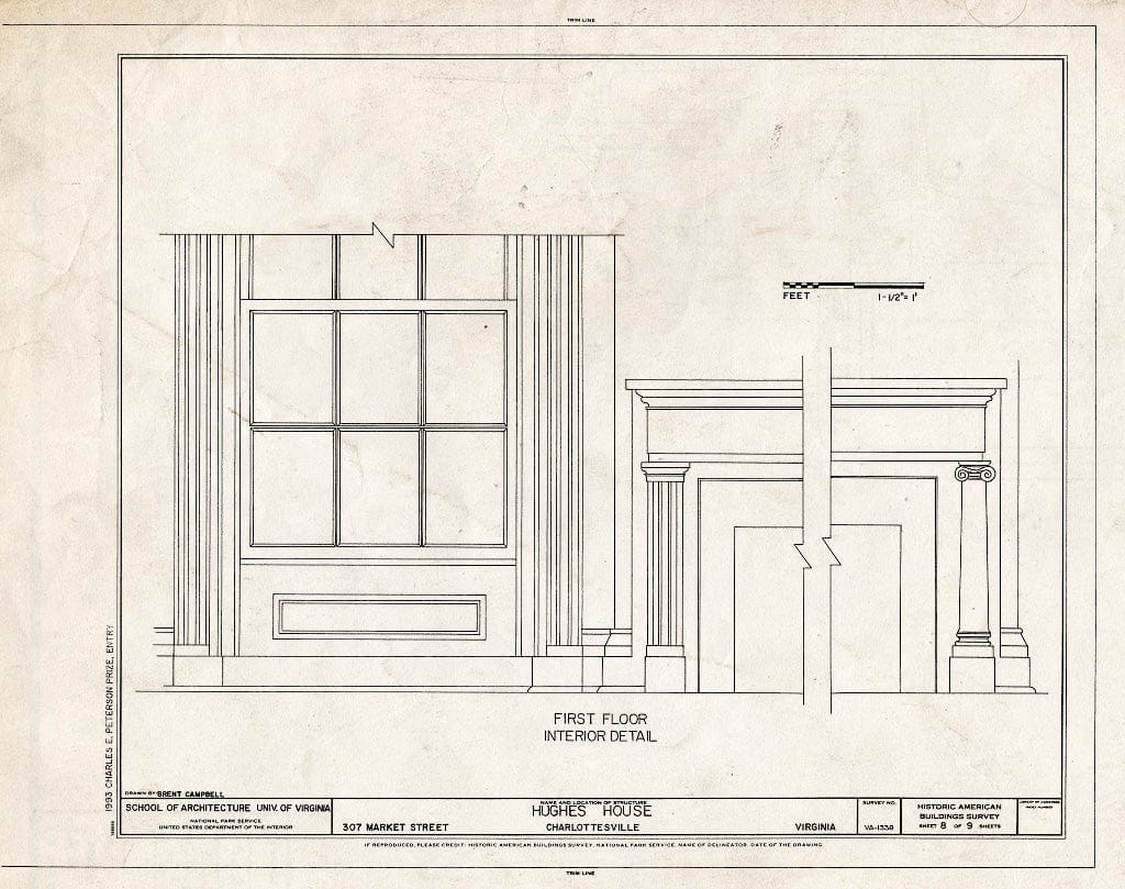 Blueprint First Floor Interior Details - Hughes House, 307 Market Street, Charlottesville, Charlottesville, VA