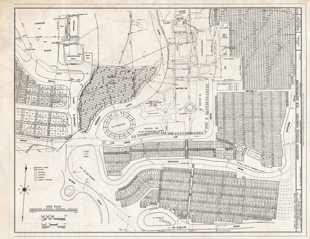 Blueprint 3. Site Plan, 1948-54 - Arlington National Cemetery, Old Amphitheater, Lee and Sherman Drives, Arlington, Arlington County, VA