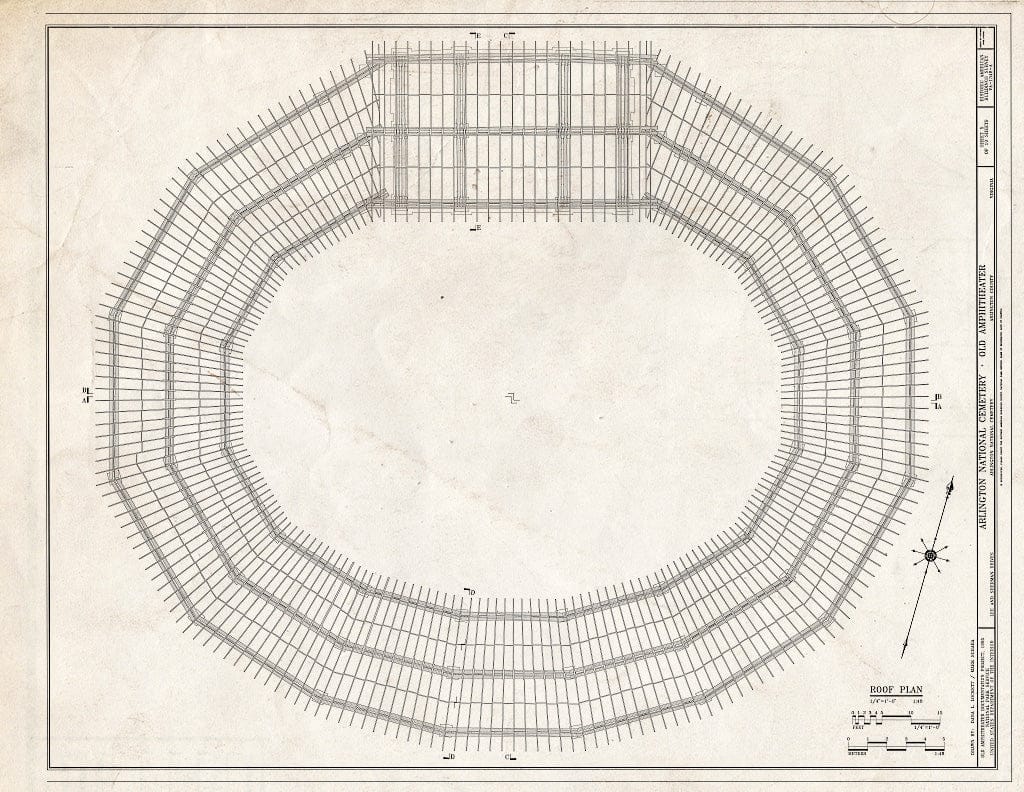 Blueprint 5. Roof Plan - Arlington National Cemetery, Old Amphitheater, Lee and Sherman Drives, Arlington, Arlington County, VA