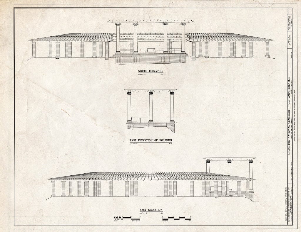 Blueprint 8. North and East elevations; East Elevation of Rostrum - Arlington National Cemetery, Old Amphitheater, Lee and Sherman Drives, Arlington, Arlington County, VA