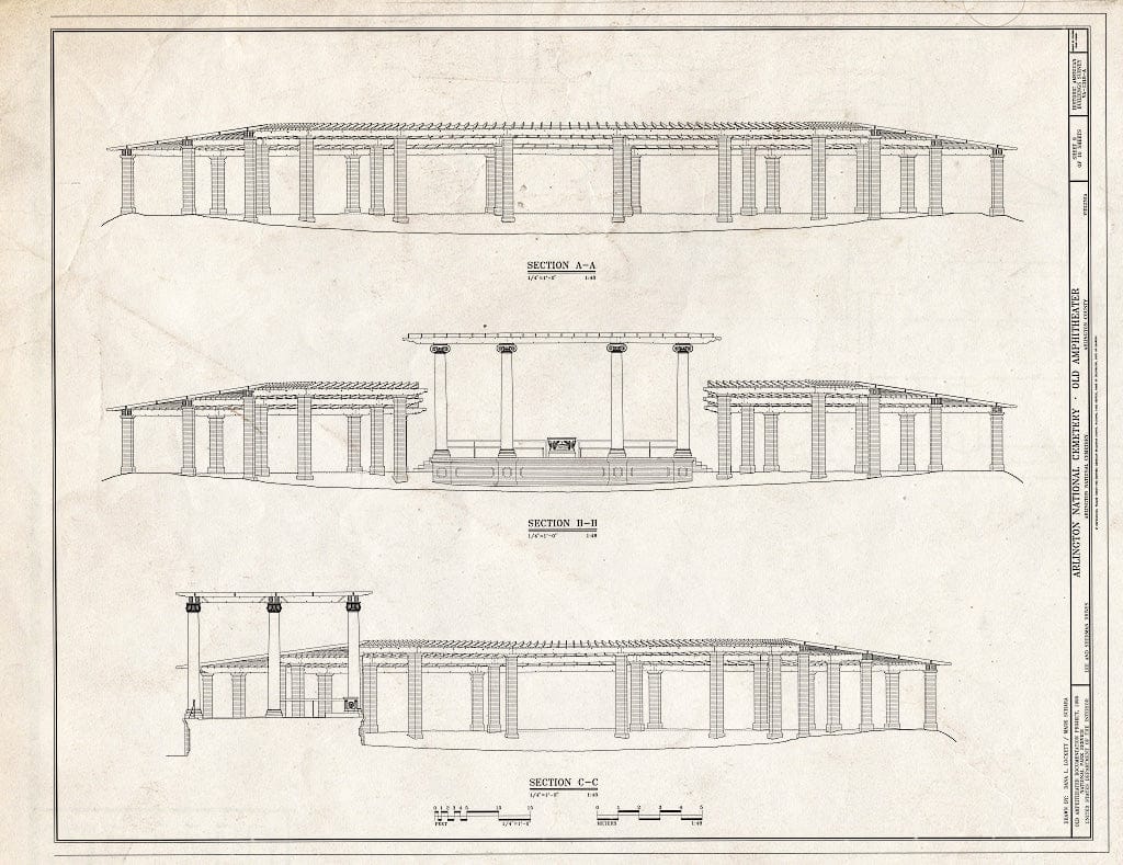 Blueprint 9. Sections A-A, B-B, C-C - Arlington National Cemetery, Old Amphitheater, Lee and Sherman Drives, Arlington, Arlington County, VA