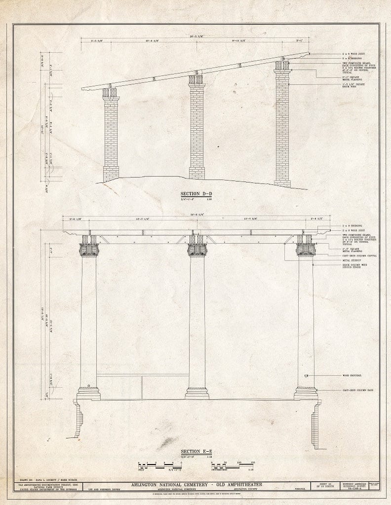 Blueprint 10. Sections D-D, E-E - Arlington National Cemetery, Old Amphitheater, Lee and Sherman Drives, Arlington, Arlington County, VA