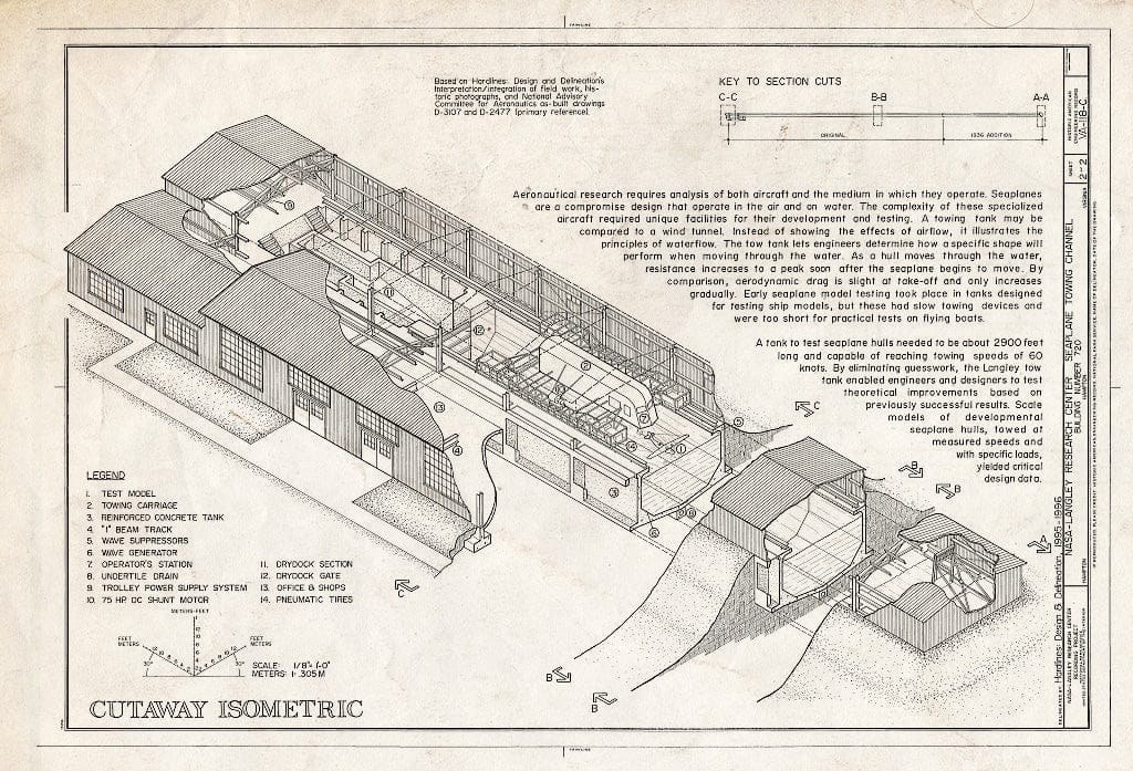 Blueprint Cutaway Isometric - NASA Langley Research Center, Seaplane Towing Channel, 108 Andrews Street, Hampton, Hampton, VA