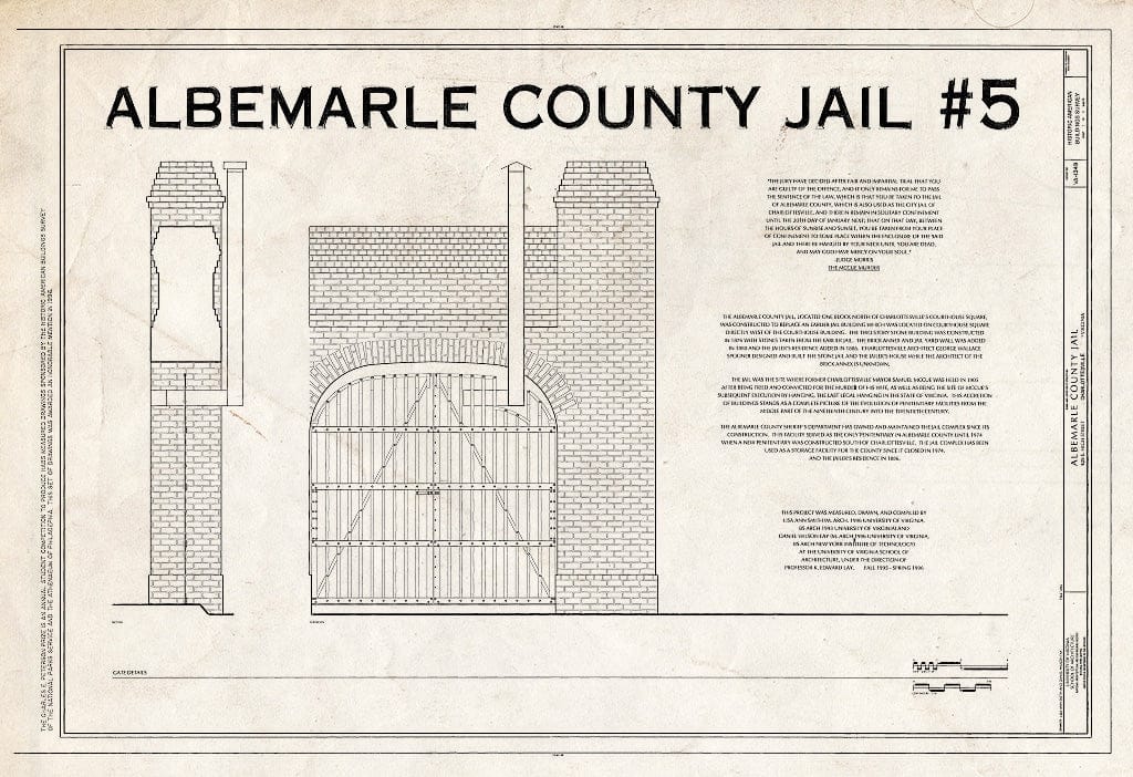 Blueprint Gate Details and Statement of Significance - Albemarle County Jail, 409 East High Street, Charlottesville, Charlottesville, VA