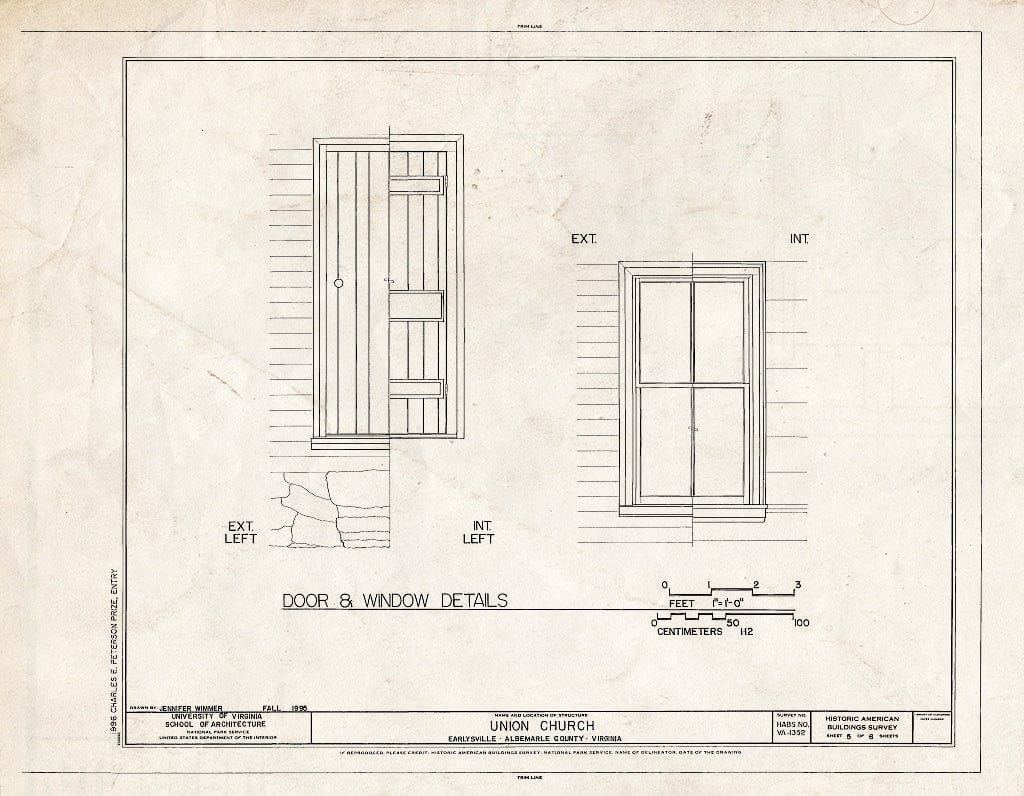 Blueprint Door and Window Details - Union Church, Route 743, Earlysville, Albemarle County, VA