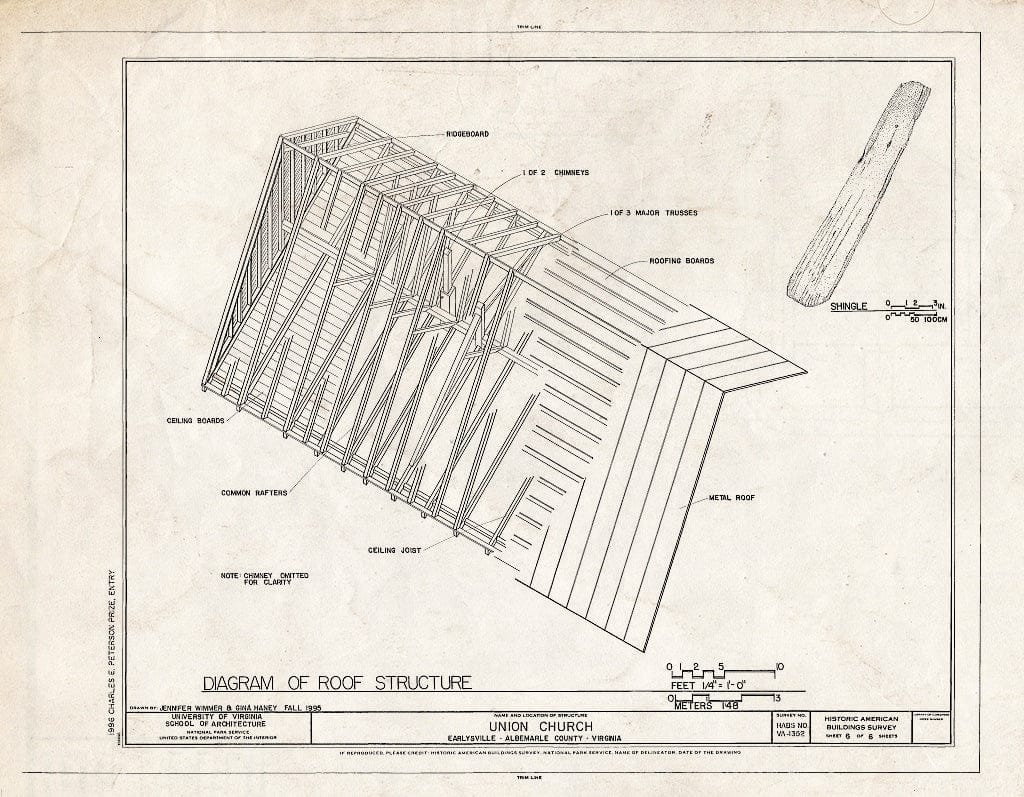 Blueprint Diagram of roof Structure - Union Church, Route 743, Earlysville, Albemarle County, VA