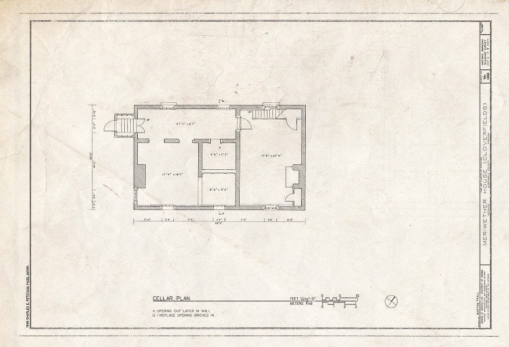 Blueprint Cellar Plan - Meriwether House, Keswick, Albemarle County, VA