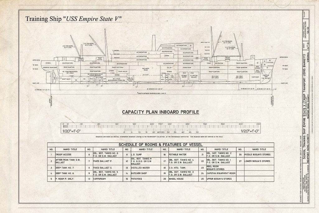 Blueprint Capacity Plan Inboard Profile - Empire State V, James River Reserve Fleet, Newport News, Newport News, VA