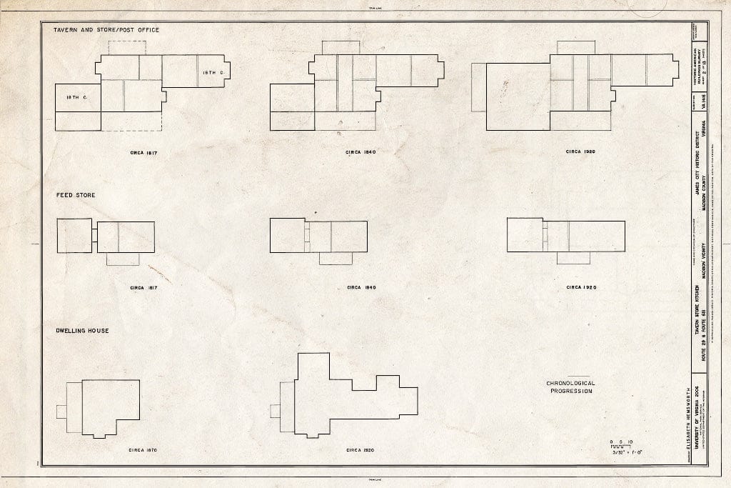 Blueprint Chronological Evolution of Overall site - Tavern-Store-Kitchen, Route 29 & Route 631, Madison, Madison County, VA