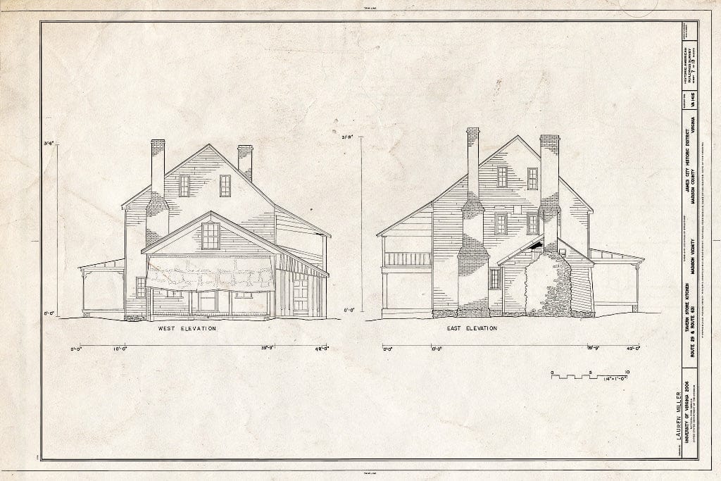 Blueprint East & west elevations - Tavern-Store-Kitchen, Route 29 & Route 631, Madison, Madison County, VA