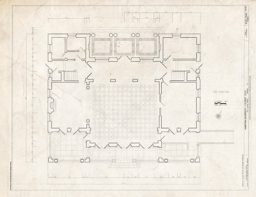 Blueprint First Floor Plan - Hampton University, Clarke Hall, Intersection of Huntington Road and Marshall Avenue, Hampton, Hampton, VA