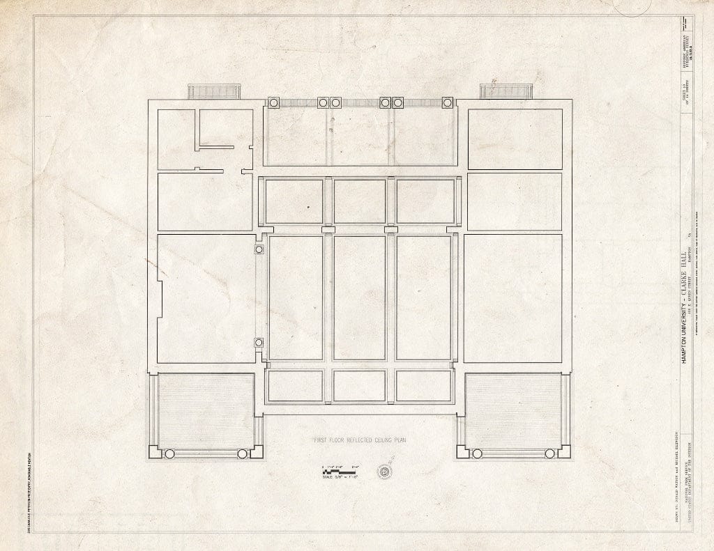 Blueprint First Floor Reflected Ceiling Plan - Hampton University, Clarke Hall, Intersection of Huntington Road and Marshall Avenue, Hampton, Hampton, VA