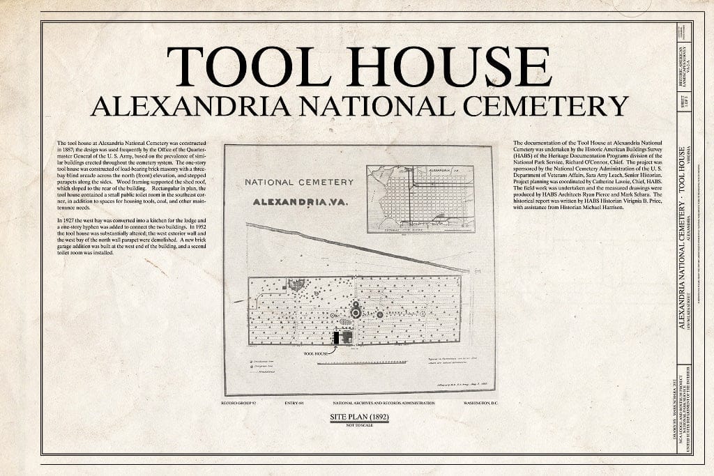 Blueprint 1. Cover Sheet & Site Plan - Alexandria National Cemetery, Tool House, 1450 Wilkes Street, Alexandria, Independent City, VA