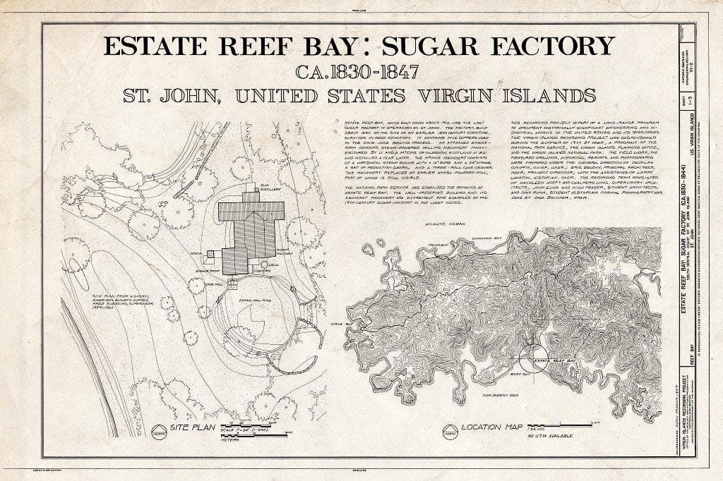 Blueprint Estate Reef Bay, Sugar Factory, Title Sheet - Estate Reef Bay, Sugar Factory, Reef Bay, St. John, VI