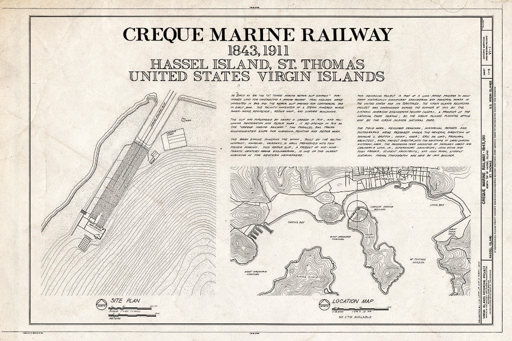 Blueprint Creque Marine Railway, Title Sheet - Creque Marine Railway, Charlotte Amalie, St. Thomas, VI