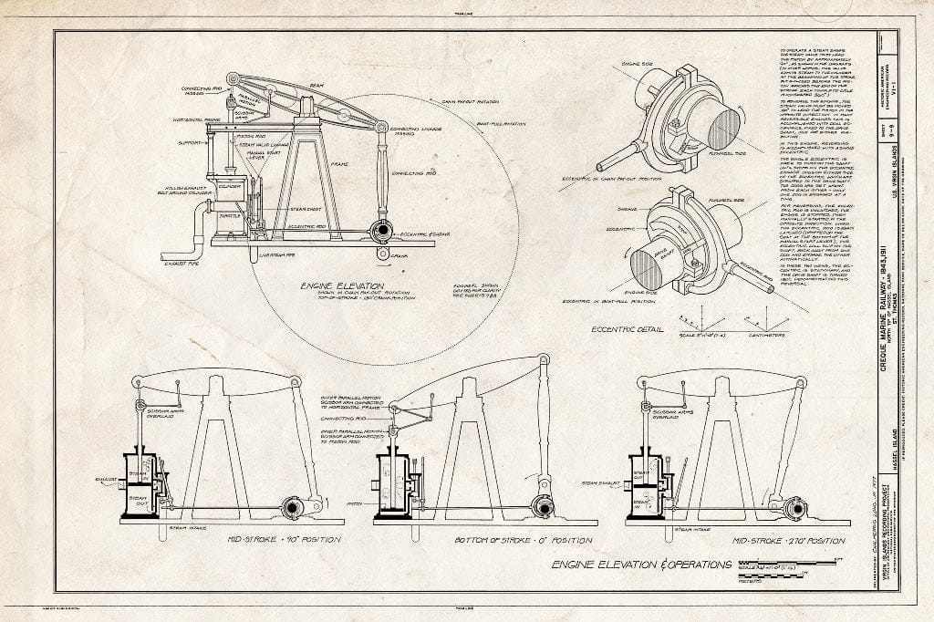 Blueprint Engine Elevation & Operations - Creque Marine Railway, Charlotte Amalie, St. Thomas, VI