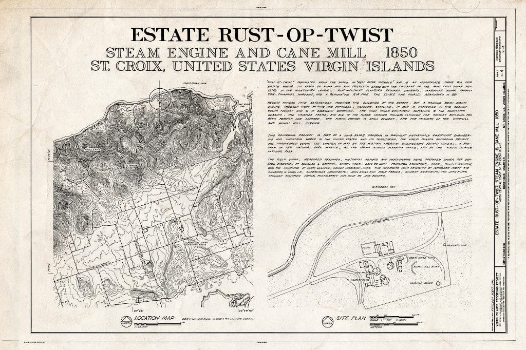 Blueprint Estate Rust-Op-Twist, Seam Engine and Cane Mill, Title Sheet - Estate Rust-Op-Twist, Steam Engine & Cane Mill, Christiansted, St. Croix, VI