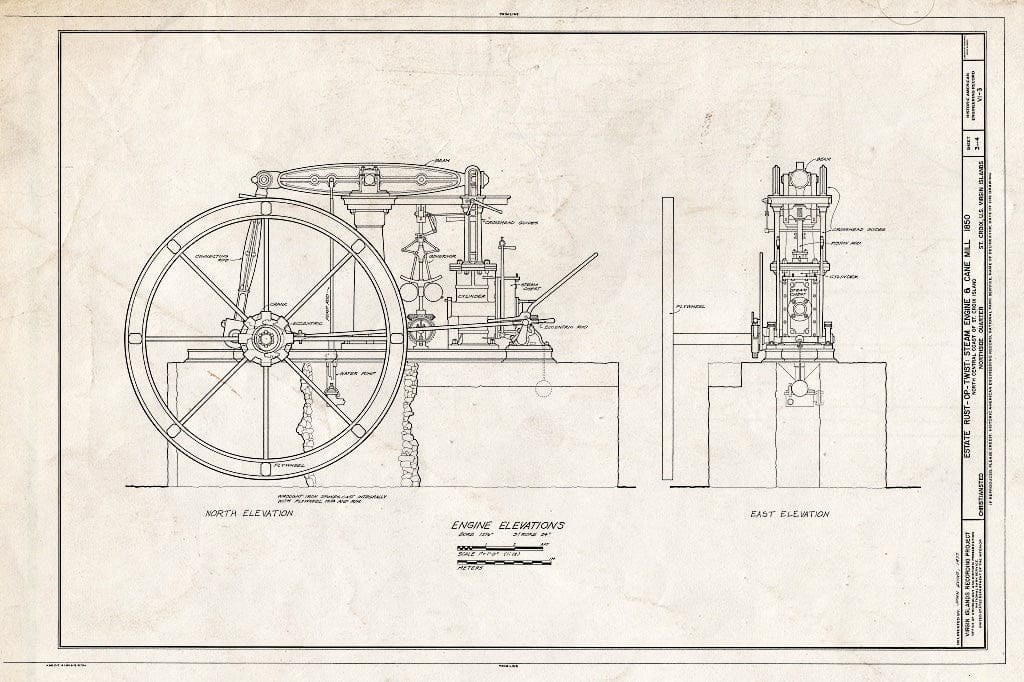 Blueprint Engine North Elevation, North East Elevation - Estate Rust-Op-Twist, Steam Engine & Cane Mill, Christiansted, St. Croix, VI