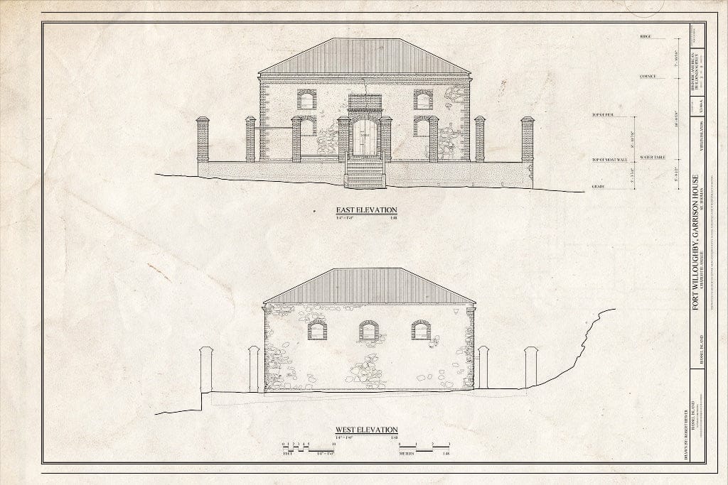 Blueprint East Elevation, West Elevation - Fort Willoughby, Garrison House, Charlotte Amalie, St. Thomas, VI