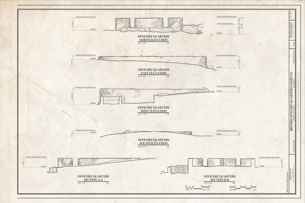 Blueprint Elevations of Officers' Quarters - British Officers' Quarters Complex, Charlotte Amalie, St. Thomas, VI