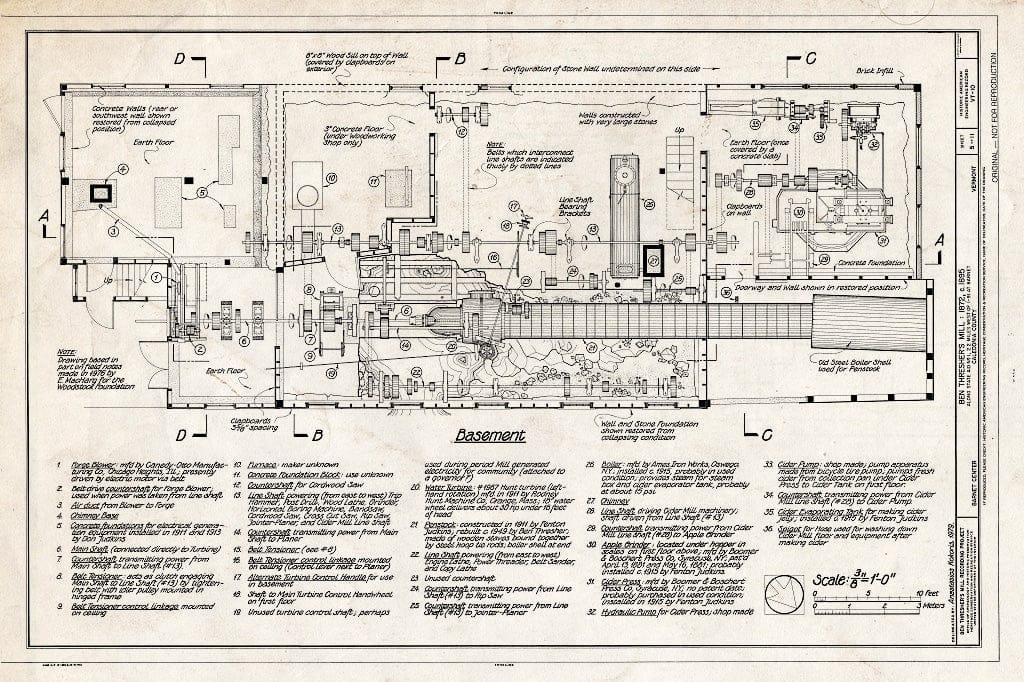 Blueprint Basement - Ben Thresher's Mill, State Aid No. 1, Barnet, Caledonia County, VT