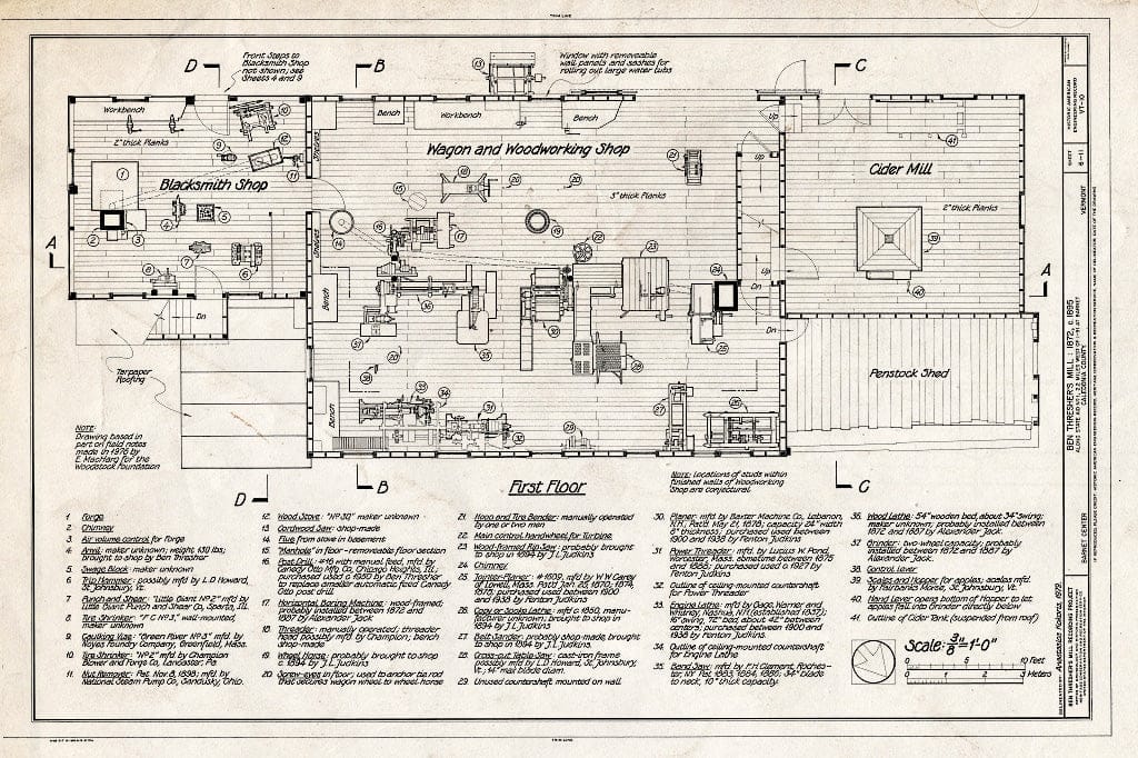 Blueprint First Floor - Ben Thresher's Mill, State Aid No. 1, Barnet, Caledonia County, VT