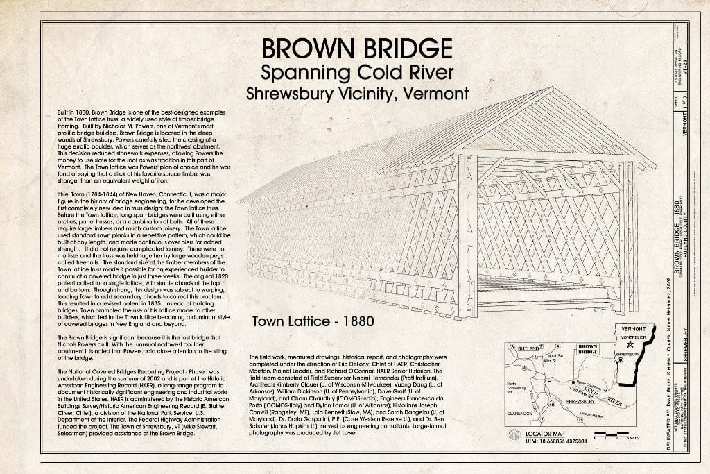 Blueprint Brown Bridge, Title Sheet - Brown Bridge, Spanning Cold River, Upper Cold River Road, Shrewsbury, Rutland County, VT